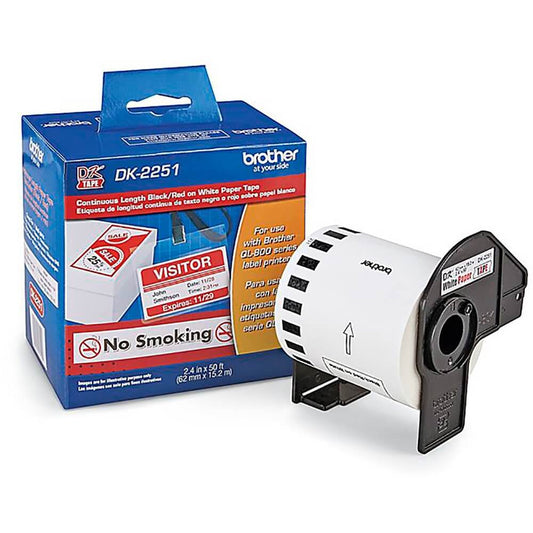 Etiqueta Brother DK-2251 Preto e Vermelho sobre Branco 62mm - Impressorajato