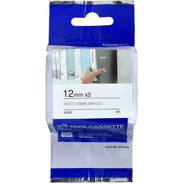 Kit Fita Brother M-231 12mm Preto/Branco c/ 3 Unidades - Impressorajato