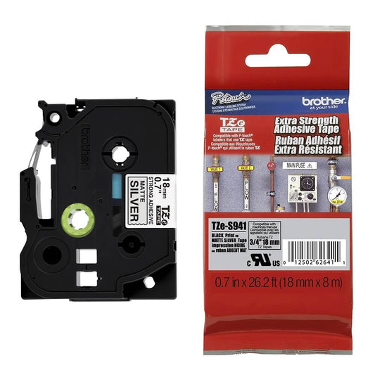 Fita Industrial Brother TZE-S941 18mm Preto/Prata - Impressorajato