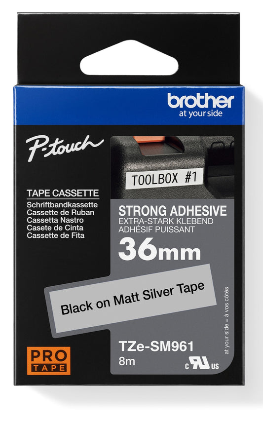 Fita Industrial Brother TZESM961 36mm Preto/Prata Fosco