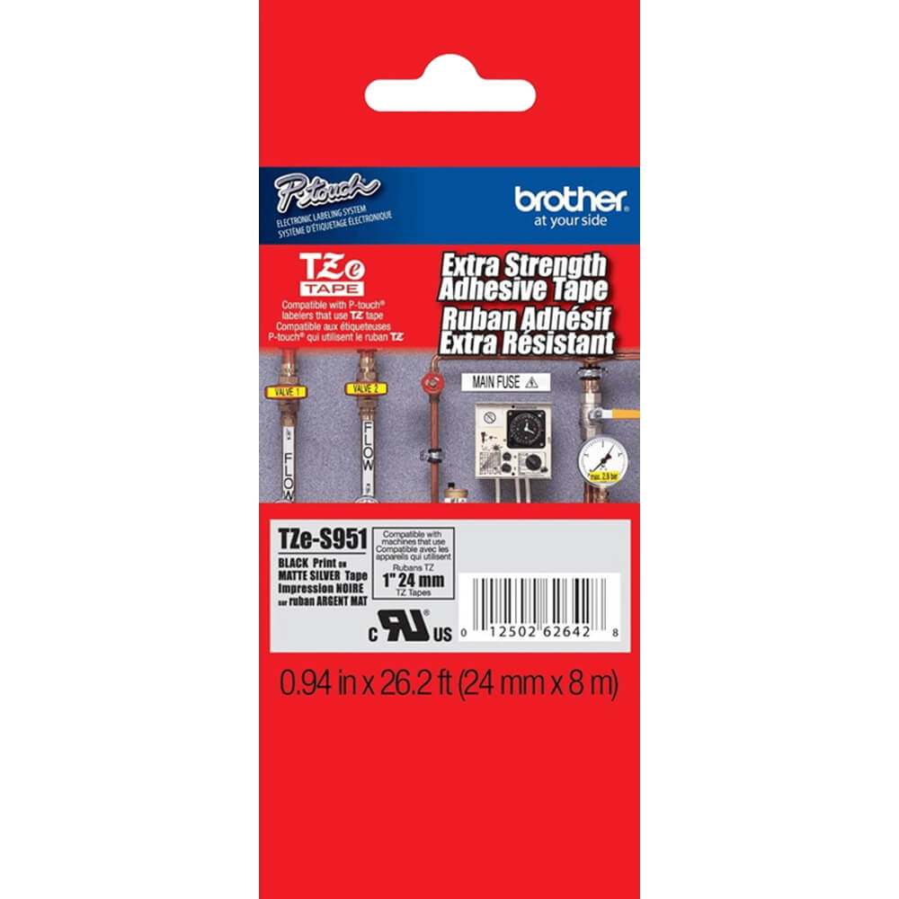 Fita Brother TZE-S951 24mm Preto sobre Prata Fosco Industrial - Impressorajato
