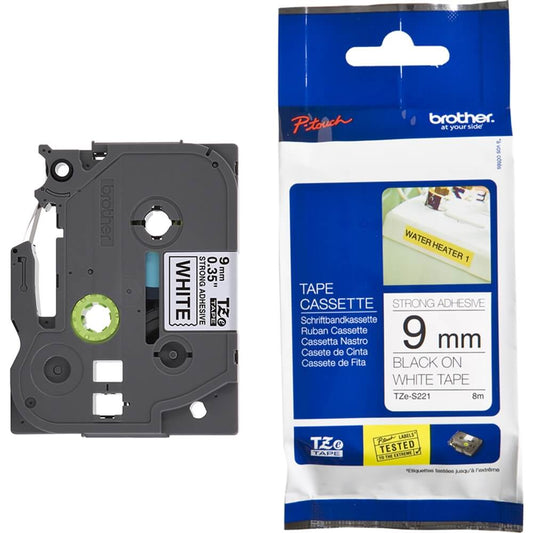 Fita Industrial Brother TZE-S221 9mm Preto/Branco - Impressorajato