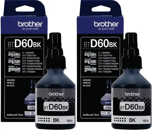 Pack 02 garrafas refil de tinta Brother BTD60BK Preto - Impressorajato