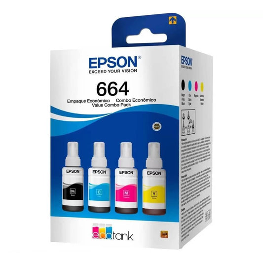Kit 4 Garrafas Epson T664 para Ecotank 4 cores T664520-4P - Impressorajato
