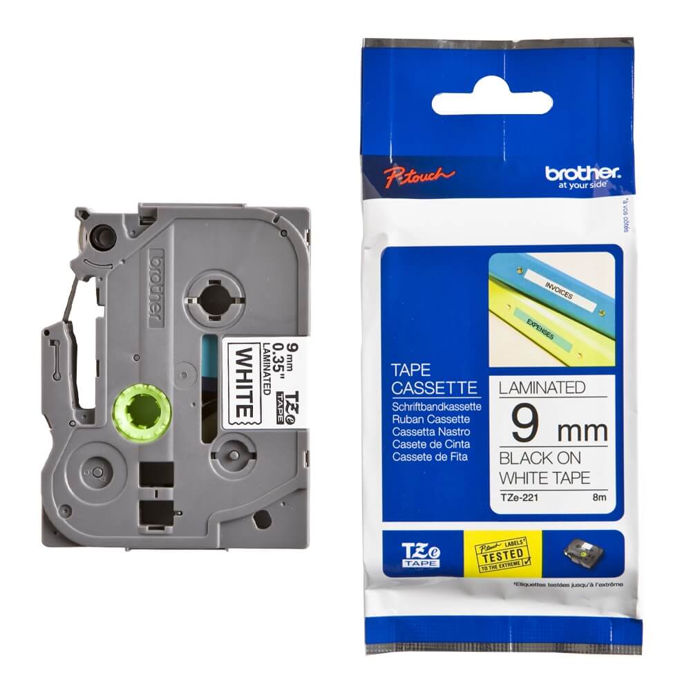 Fita Brother TZE-221 9mm Preto sobre Branco - Impressorajato