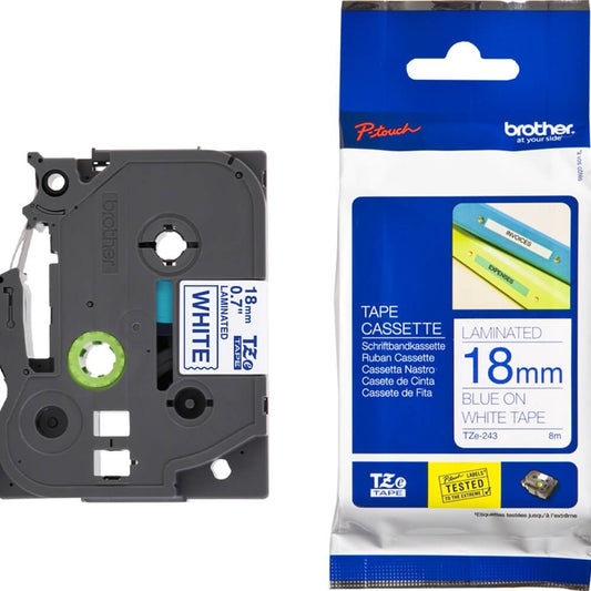 Fita Brother TZE-243 18mm Azul/Branco - Impressorajato