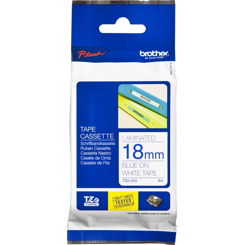 Fita Brother TZE-243 18mm Azul/Branco - Impressorajato