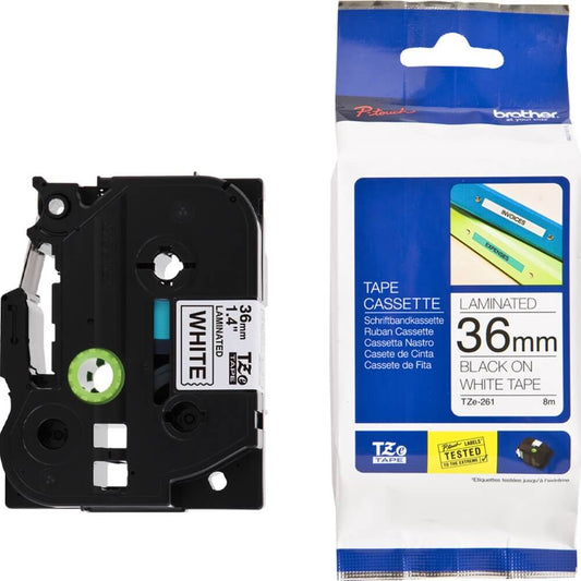 Fita Brother TZE 261 36mm Preto/Branco - Impressorajato