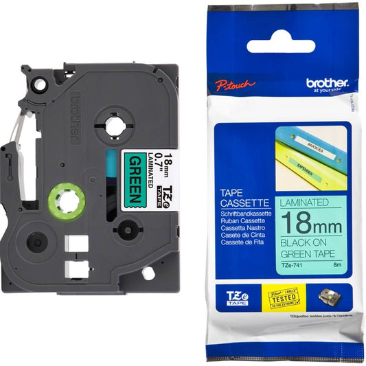 Fita Brother TZE-741 18mm Preto sobre Verde - Impressorajato
