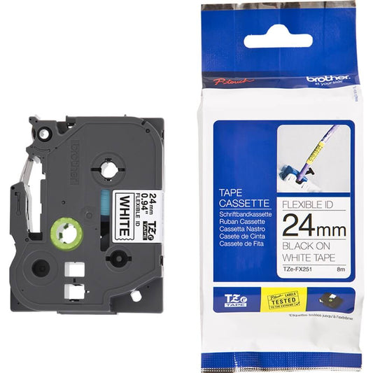 Fita Brother TZe-FX251 24mm Preto/Branco - Impressorajato