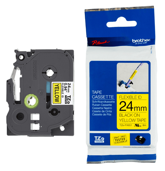 Fita Brother TZE-FX651 24mm Preto sobre Amarelo - Impressorajato