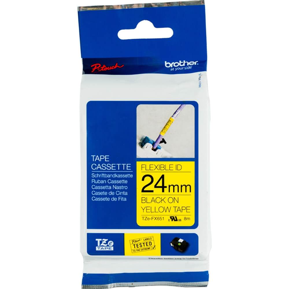 Fita Brother TZE-FX651 24mm Preto sobre Amarelo - Impressorajato
