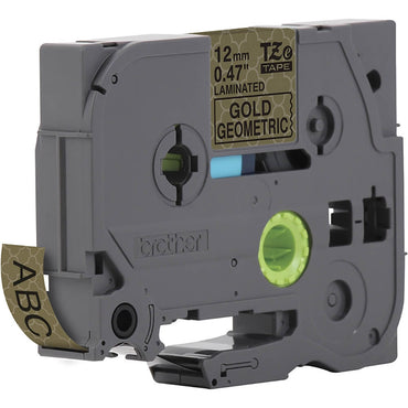 Fita Brother TZE-MPGG31 12mm Preto sobre Ouro Geométrico - Impressorajato