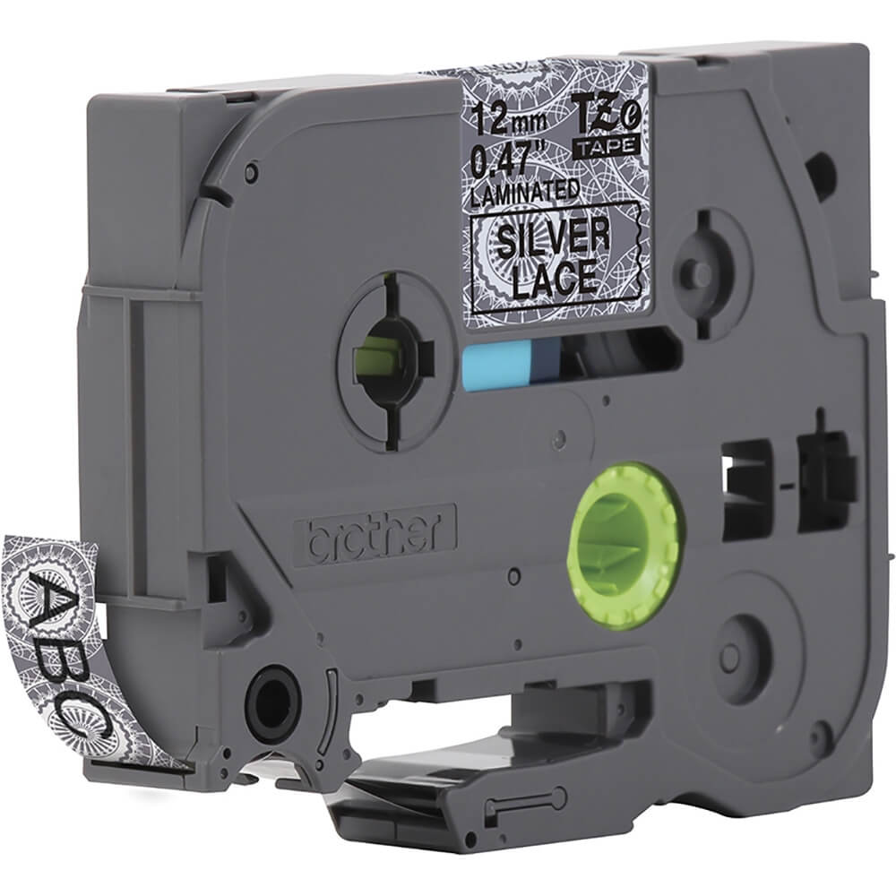 Fita Brother TZE-MPSL31 12mm Preto sobre Prata Renda - Impressorajato