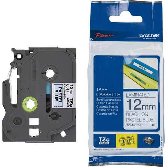 Fita Brother TZE-MQ531 12mm Preto sobre Azul Pastel - Impressorajato