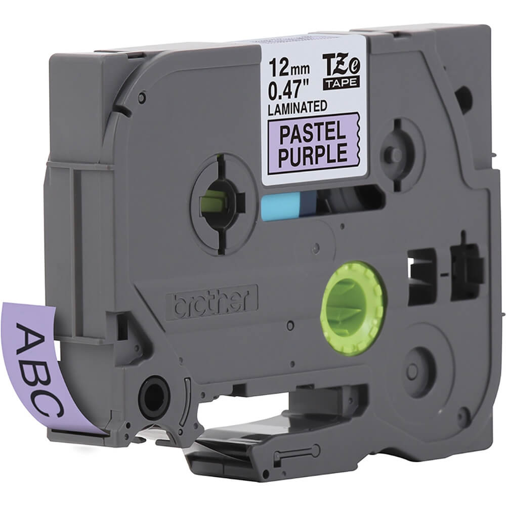 Fita Brother TZE-MQF31 12mm Preto sobre Roxo Pastel - Impressorajato