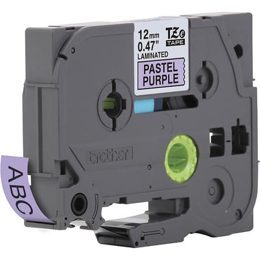 Fita Brother TZE-MQF31 12mm Preto sobre Roxo Pastel - Impressorajato