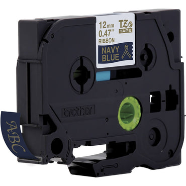 Fita Brother TZE-RN34 12mm Ouro sobre Cetim Azul Marinho - Impressorajato