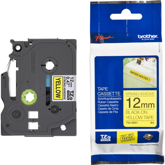 Fita Industrial Brother TZE-S631 12mm Preto/Amarelo - Impressorajato