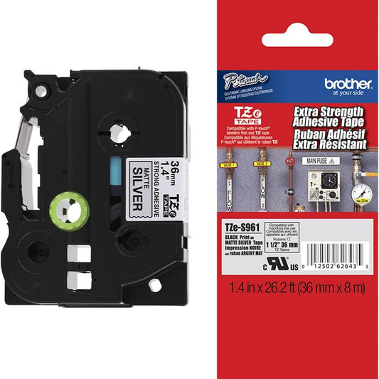 Fita Industrial Brother TZE-S961 36mm Preto sobre Prata - Impressorajato