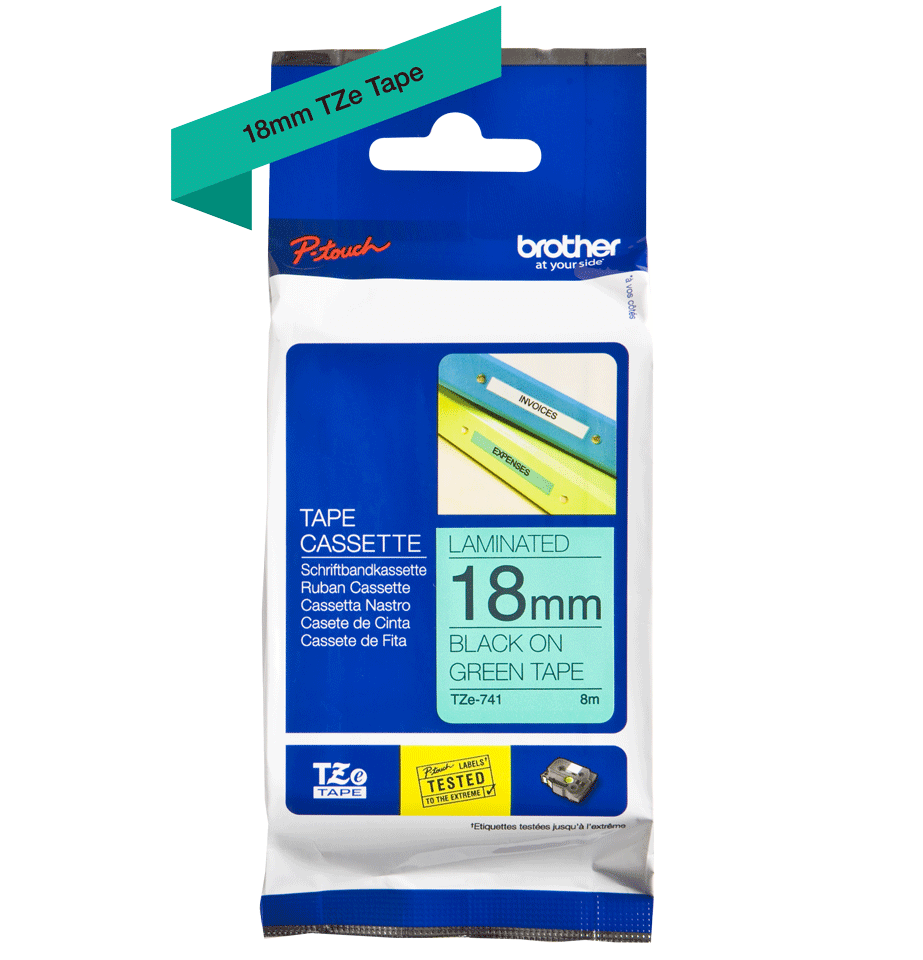 Fita Brother TZE-741 18mm Preto sobre Verde - Impressorajato