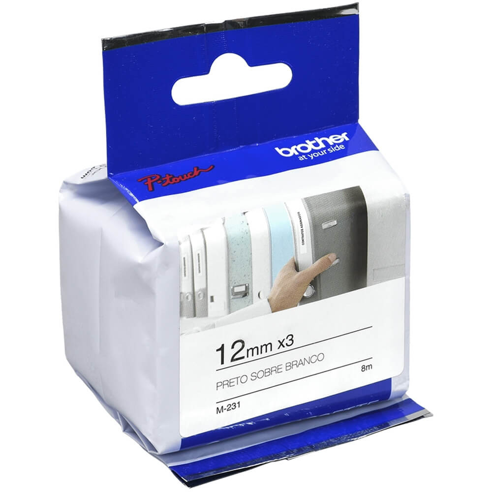 Kit Fita Brother M-231 12mm Preto/Branco c/ 3 Unidades - Impressorajato