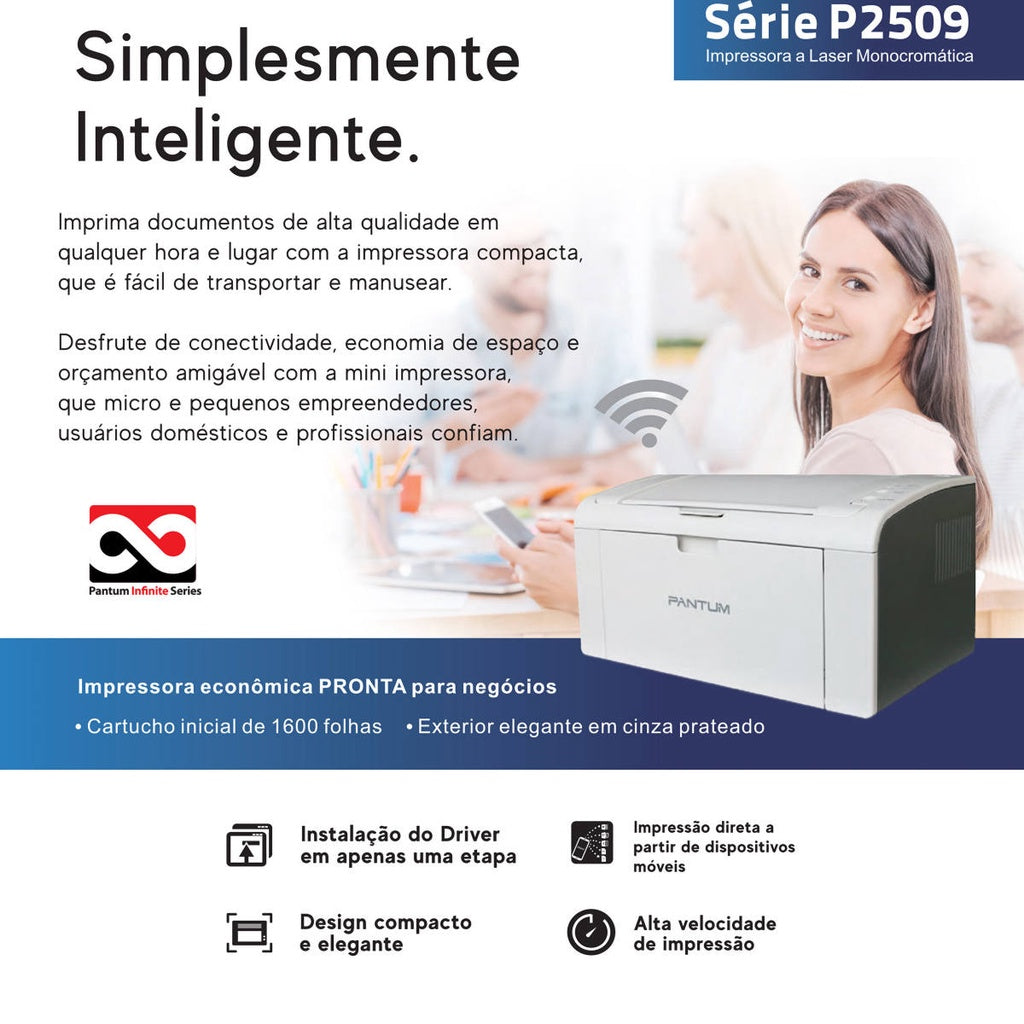 Impressora Laser Mono Pantum P2509W - Impressorajato