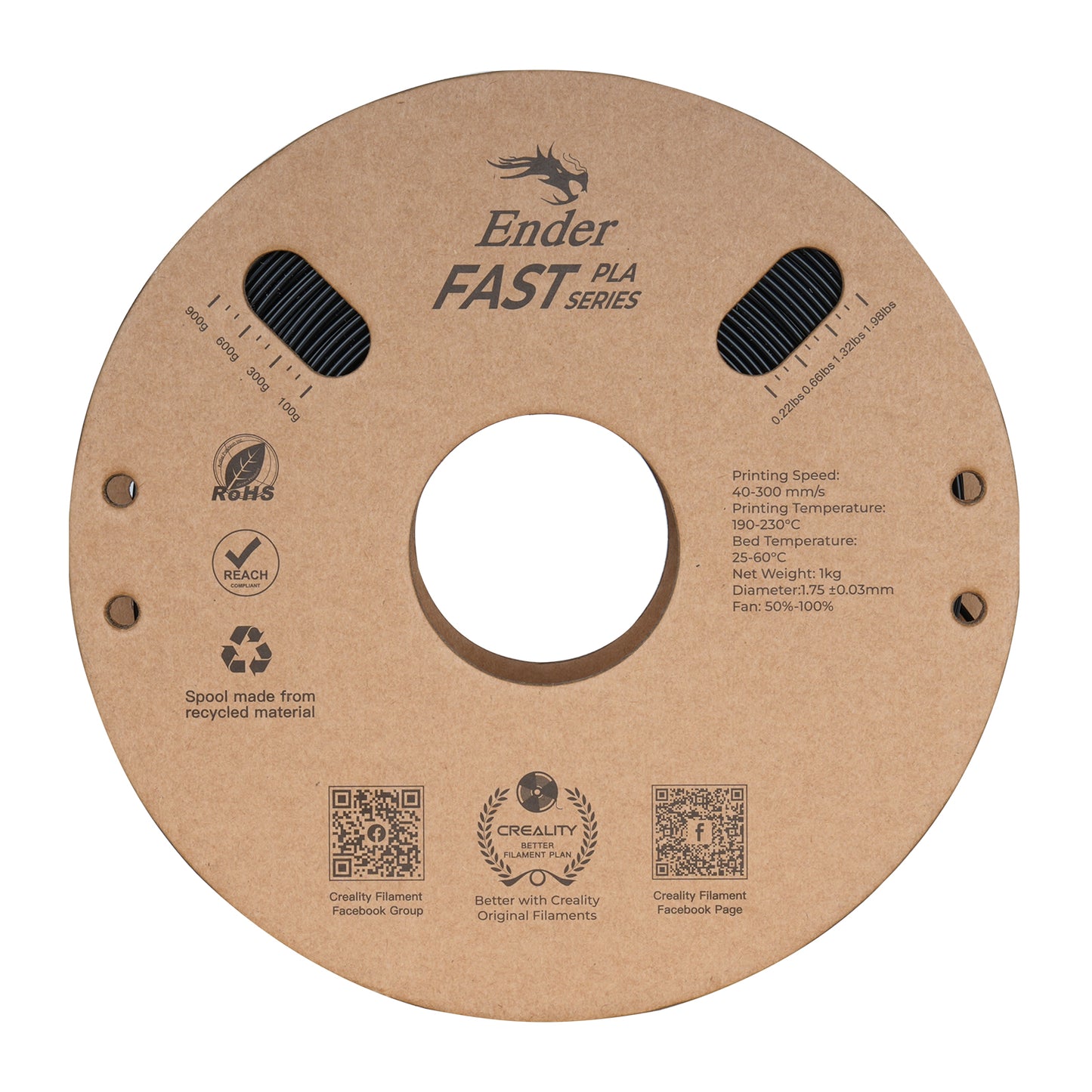 Filamento Creality Ender Fast PLA 1,75mm 1Kg Preto