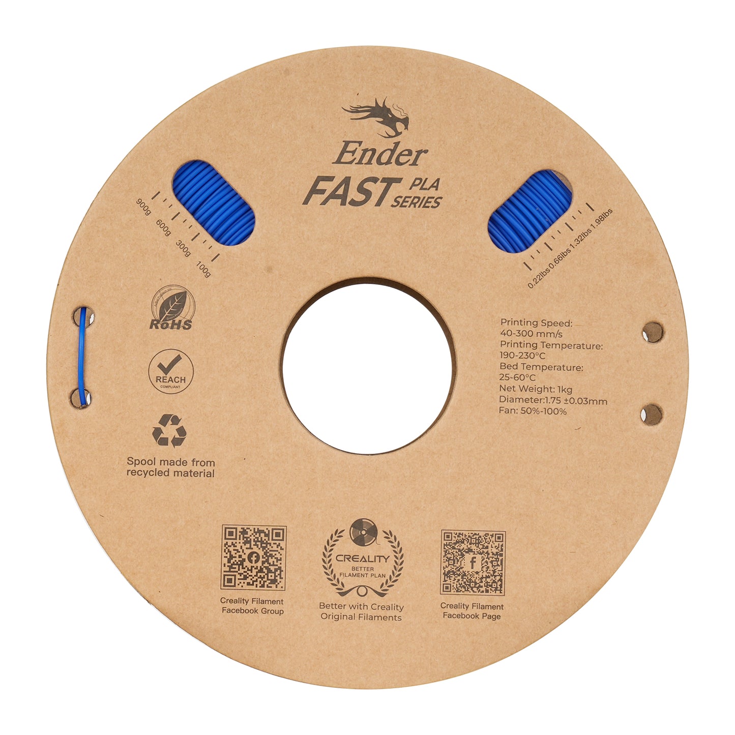Filamento Creality Ender Fast PLA 1,75mm 1Kg Azul