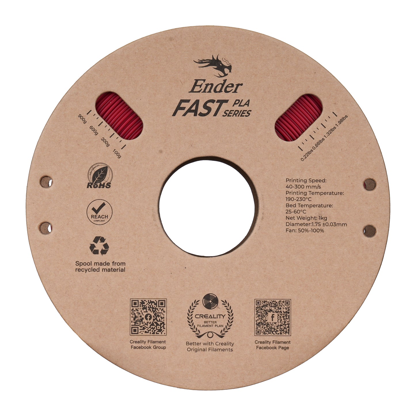 Filamento Creality Ender Fast PLA 1,75mm 1Kg Vermelho Fogo