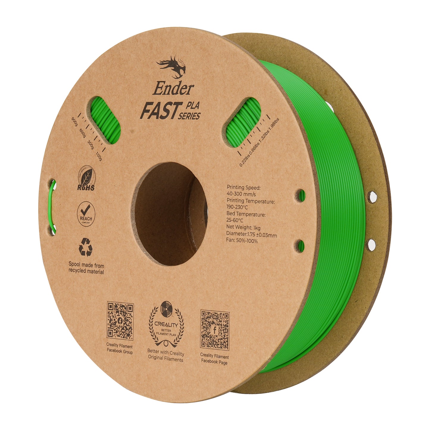 Filamento Creality Ender Fast PLA 1,75mm 1Kg Verde