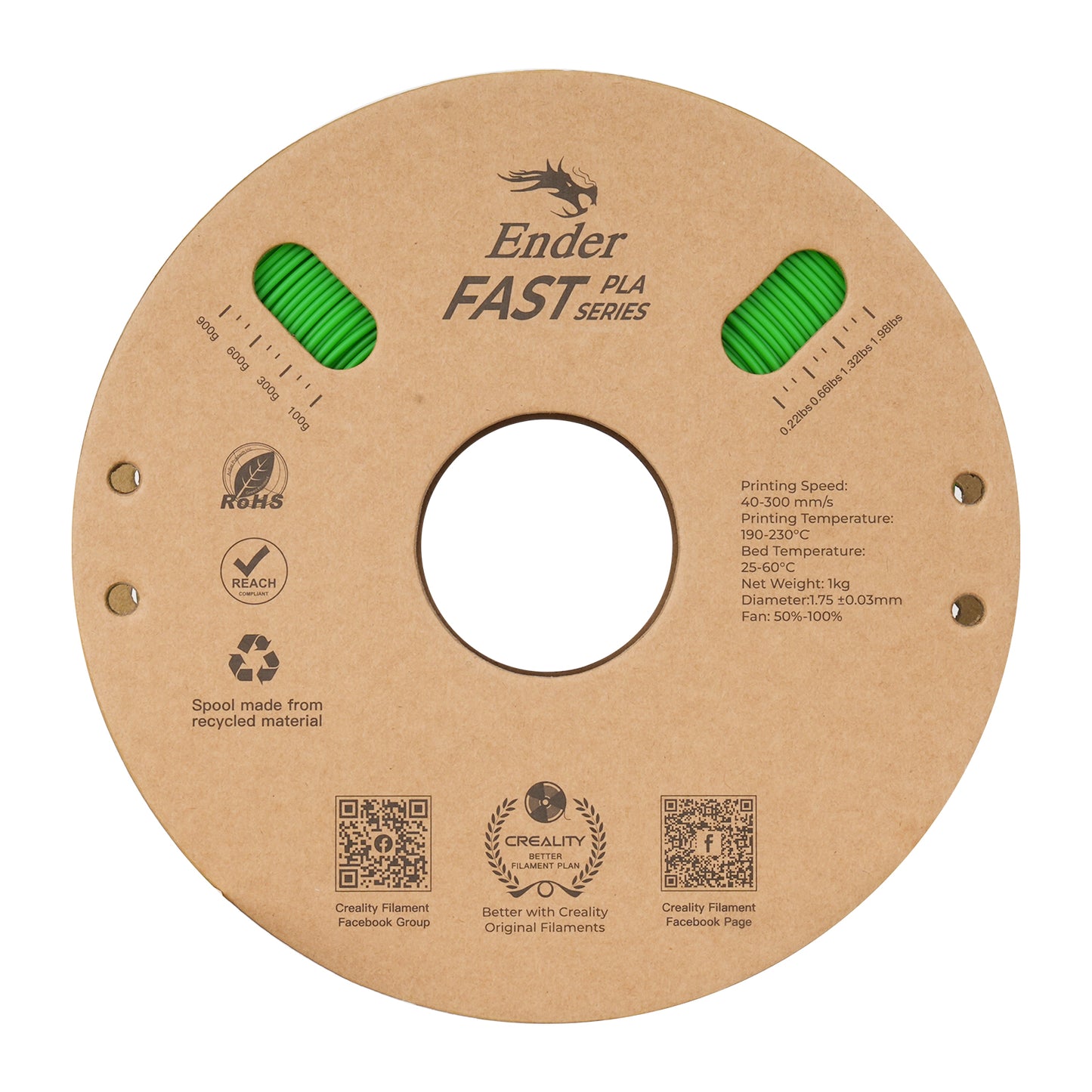Filamento Creality Ender Fast PLA 1,75mm 1Kg Verde