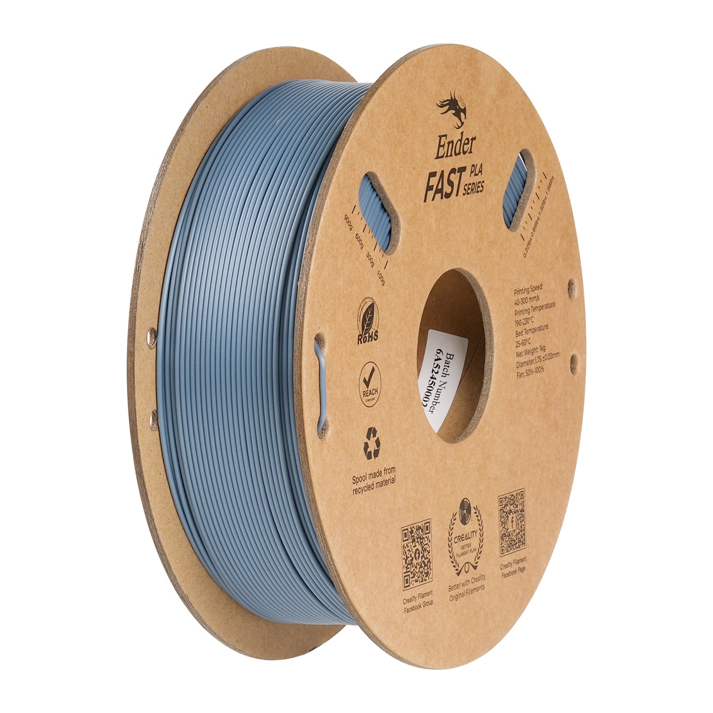 Filamento Creality Ender Fast PLA 1,75mm 1Kg Cinza Claro