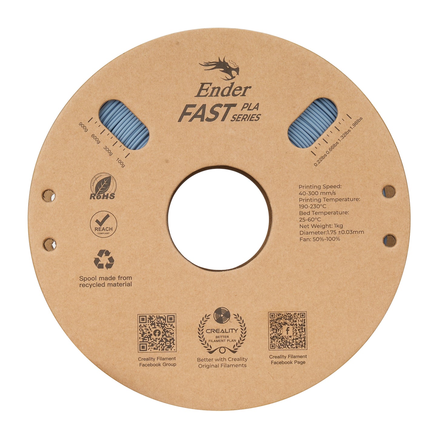 Filamento Creality Ender Fast PLA 1,75mm 1Kg Cinza Claro