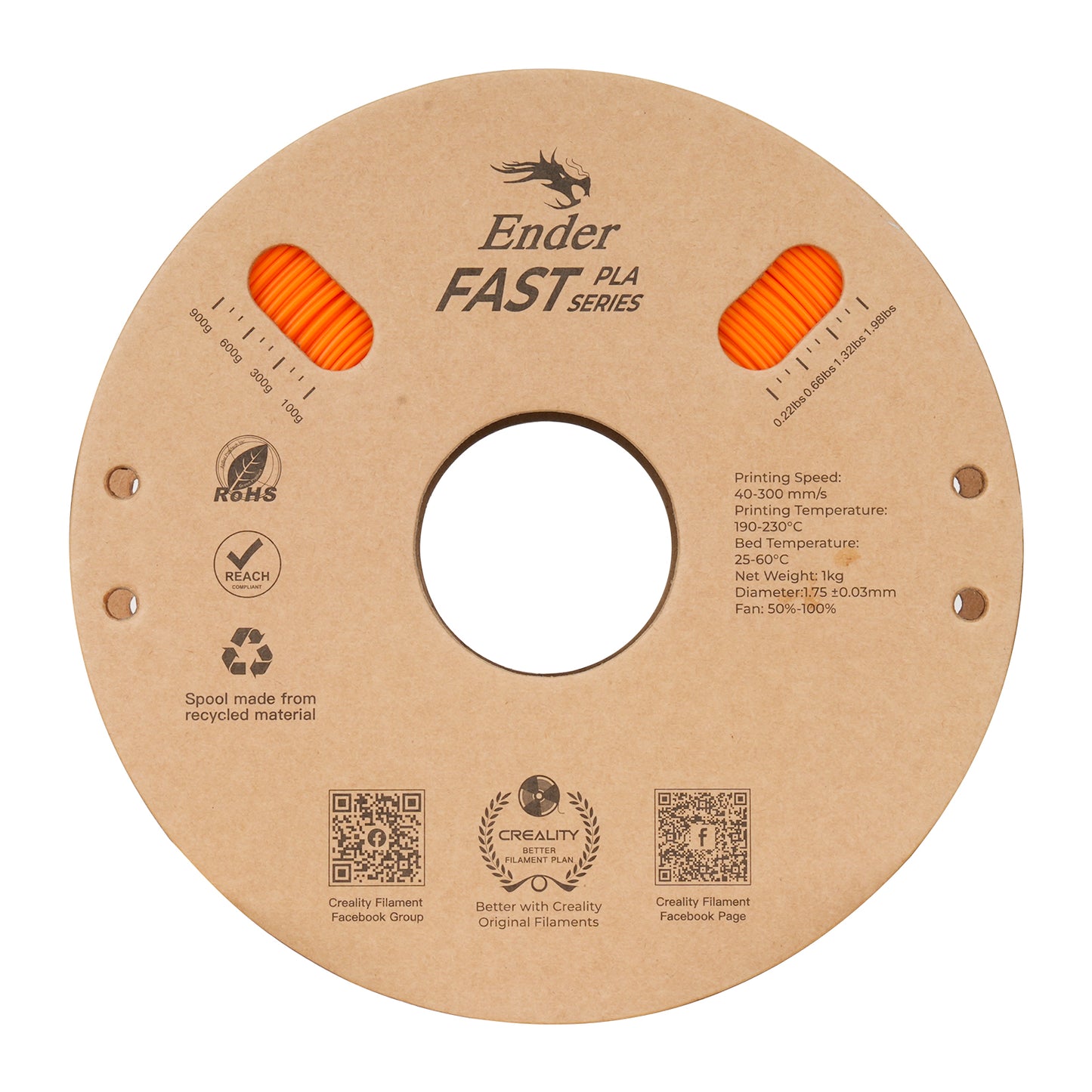 Filamento Creality Ender Fast PLA 1,75mm 1Kg Laranja