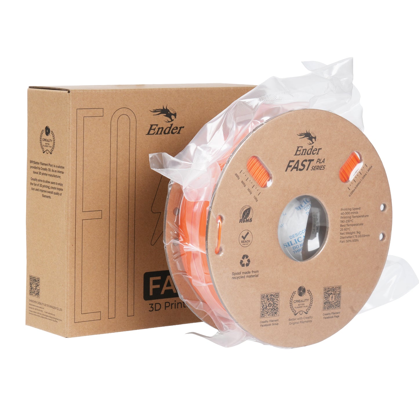 Filamento Creality Ender Fast PLA 1,75mm 1Kg Laranja