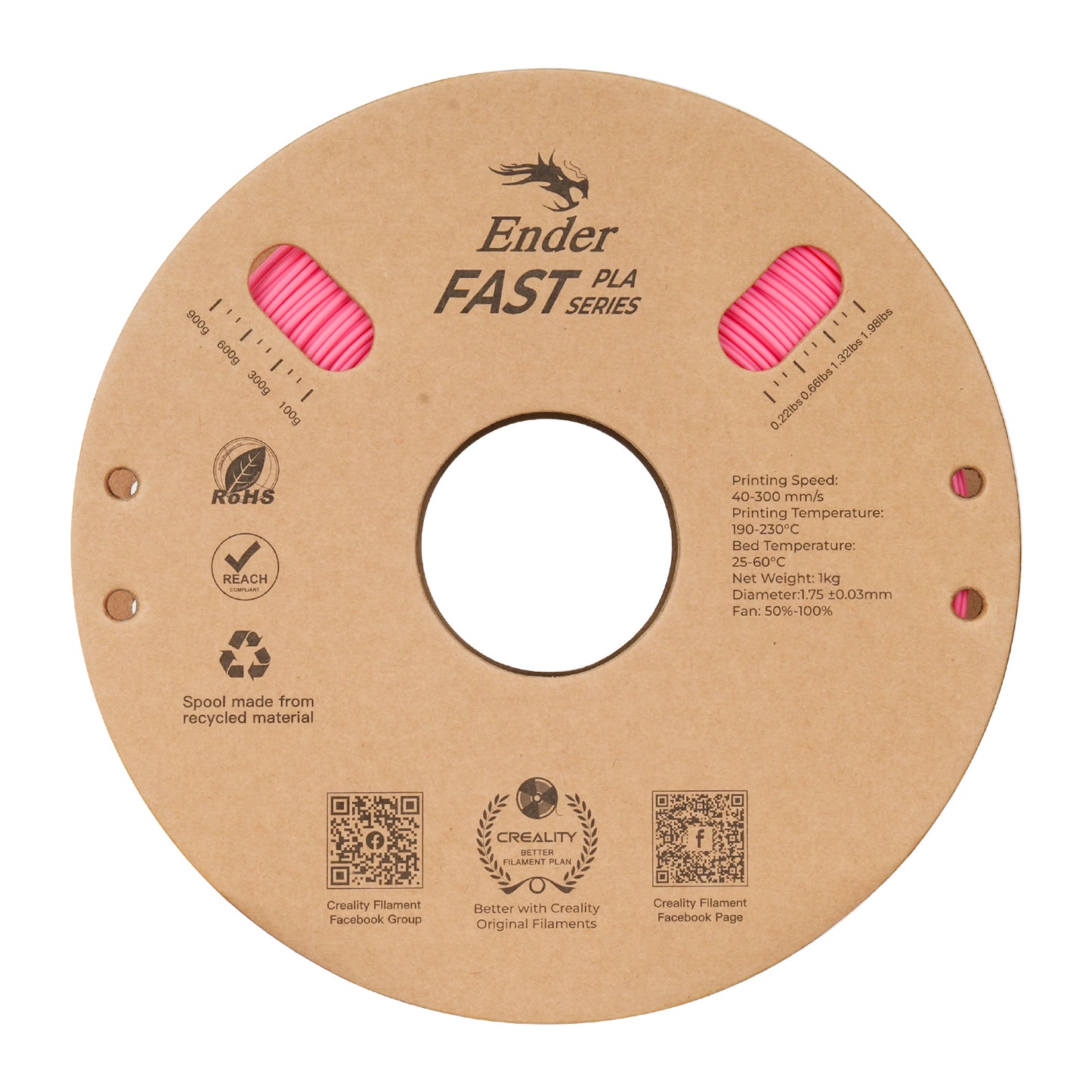 Filamento Creality Ender Fast PLA 1,75mm 1Kg Rosa