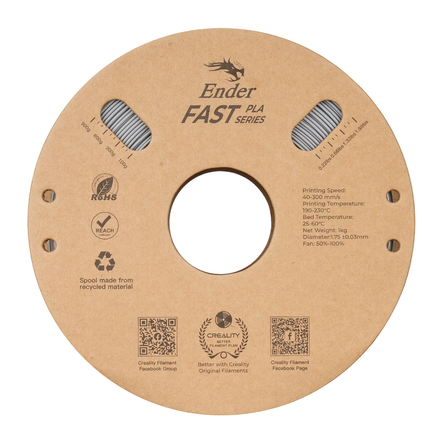 Filamento Creality Ender Fast PLA 1,75mm 1Kg Prata