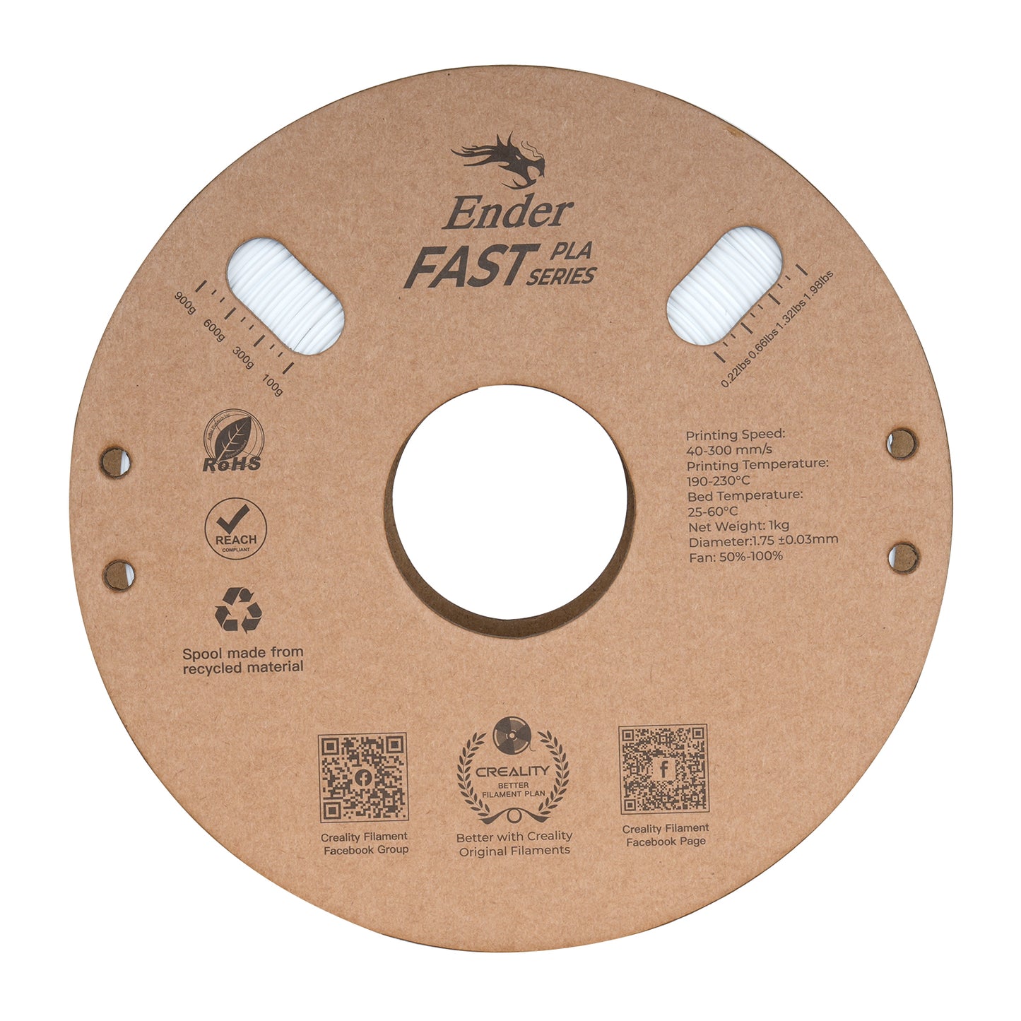 Filamento Creality Ender Fast PLA 1,75mm 1Kg Branco