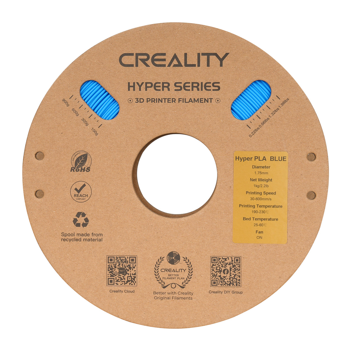 Filamento Creality Hyper PLA 1,75mm 1Kg Azul