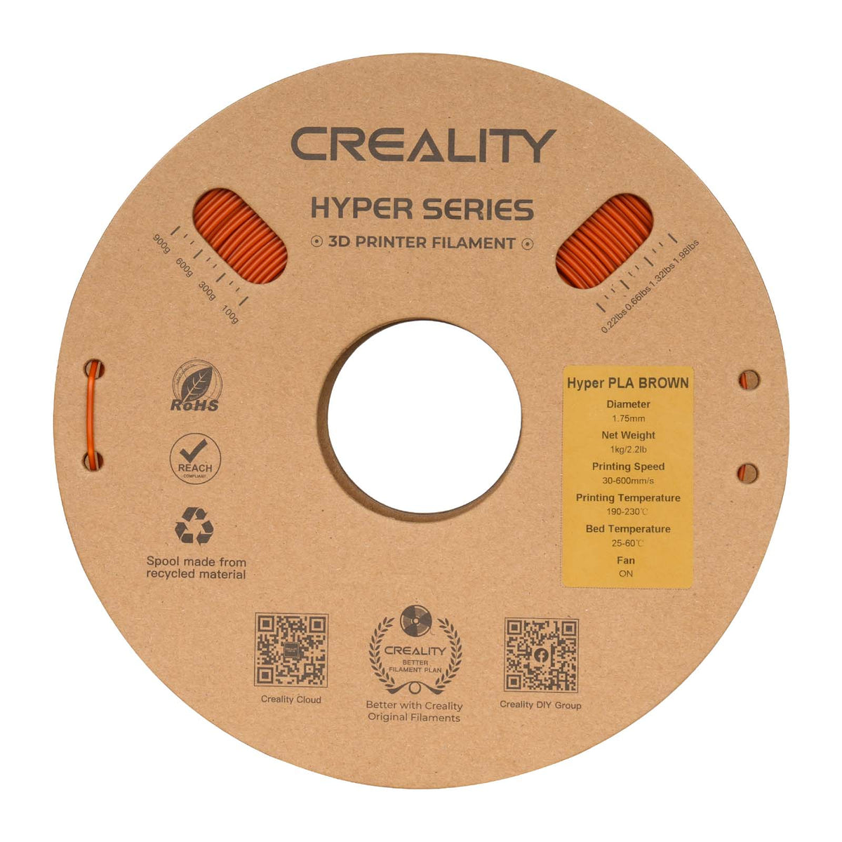 Filamento Creality Hyper PLA 1,75mm 1Kg Marrom