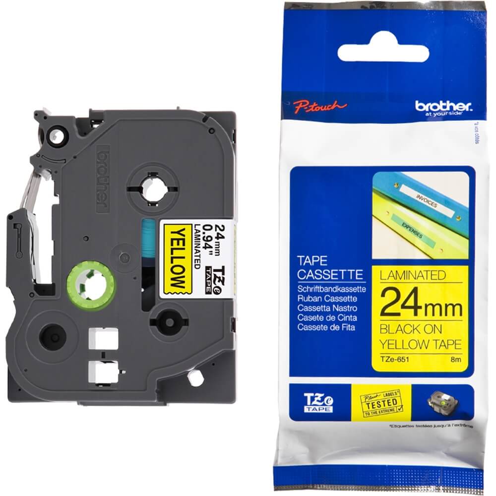Fita Brother TZe-651 24mm Preto/Amarelo - Impressorajato