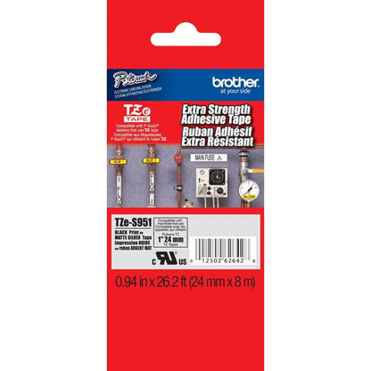 Fita Brother TZE-S951 24mm Preto sobre Prata Fosco Industrial - Impressorajato