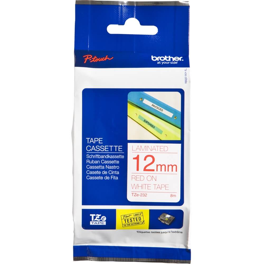 Fita Brother TZE-232 12mm Vermelho/Branco - Impressorajato