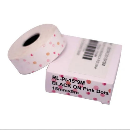 Fita para Rotuladora Pantum PP-110 Branca/Bolinha Rosa (15mm x 9m)