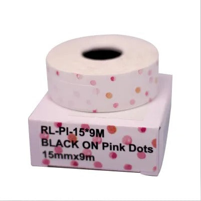 Fita para Rotuladora Pantum PP-110 Branca/Bolinha Rosa (15mm x 9m)