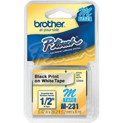 Fita para Rotulador Brother M-231 12mm Preto/Branco Original - Impressorajato