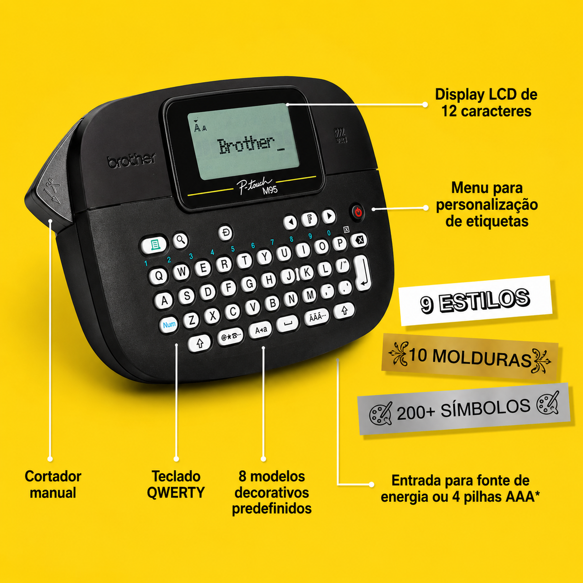 Rotulador Brother PT-M95BK Preto para Fitas M até 9mm e 12mm
