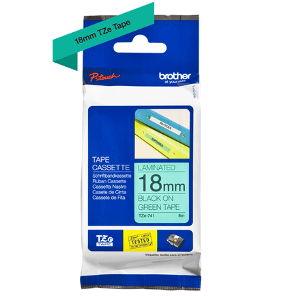 Fita Brother TZE-741 18mm Preto sobre Verde - Impressorajato