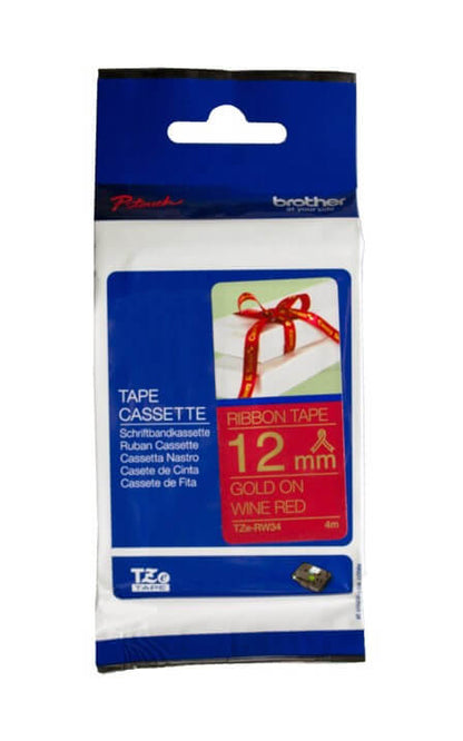 Fita Brother TZE-RW34 12mm Ouro sobre Cetim Vinho - Impressorajato